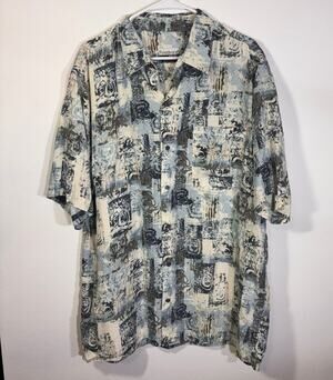 Firethorn Silk Shirt Mens Large Abstract Print Button Front Camp Casual